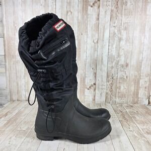 Hunter Original Tall Snow Boots Black Nylon Rubber Bungee US 8 EU 39 22/AX
